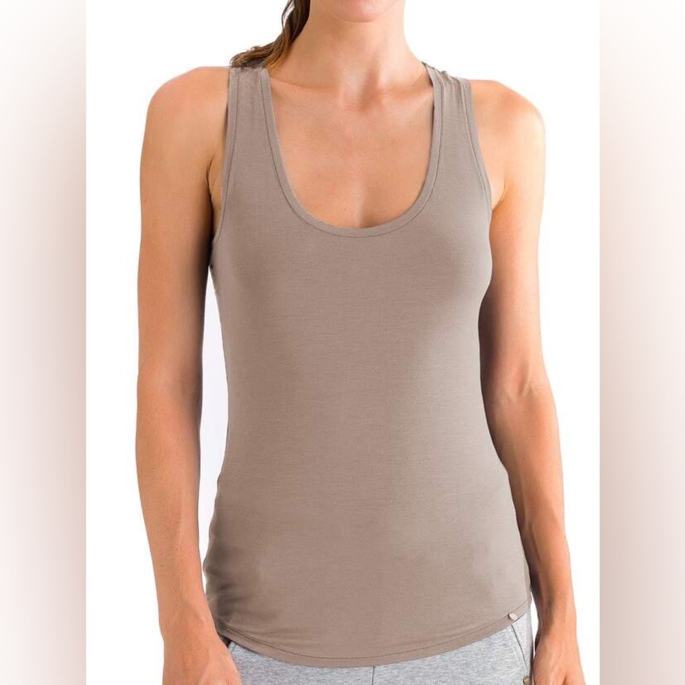 Hanro Knits Yoga Tank Top Modal Workout Comfortable Stretchy Shirt Small Taupe